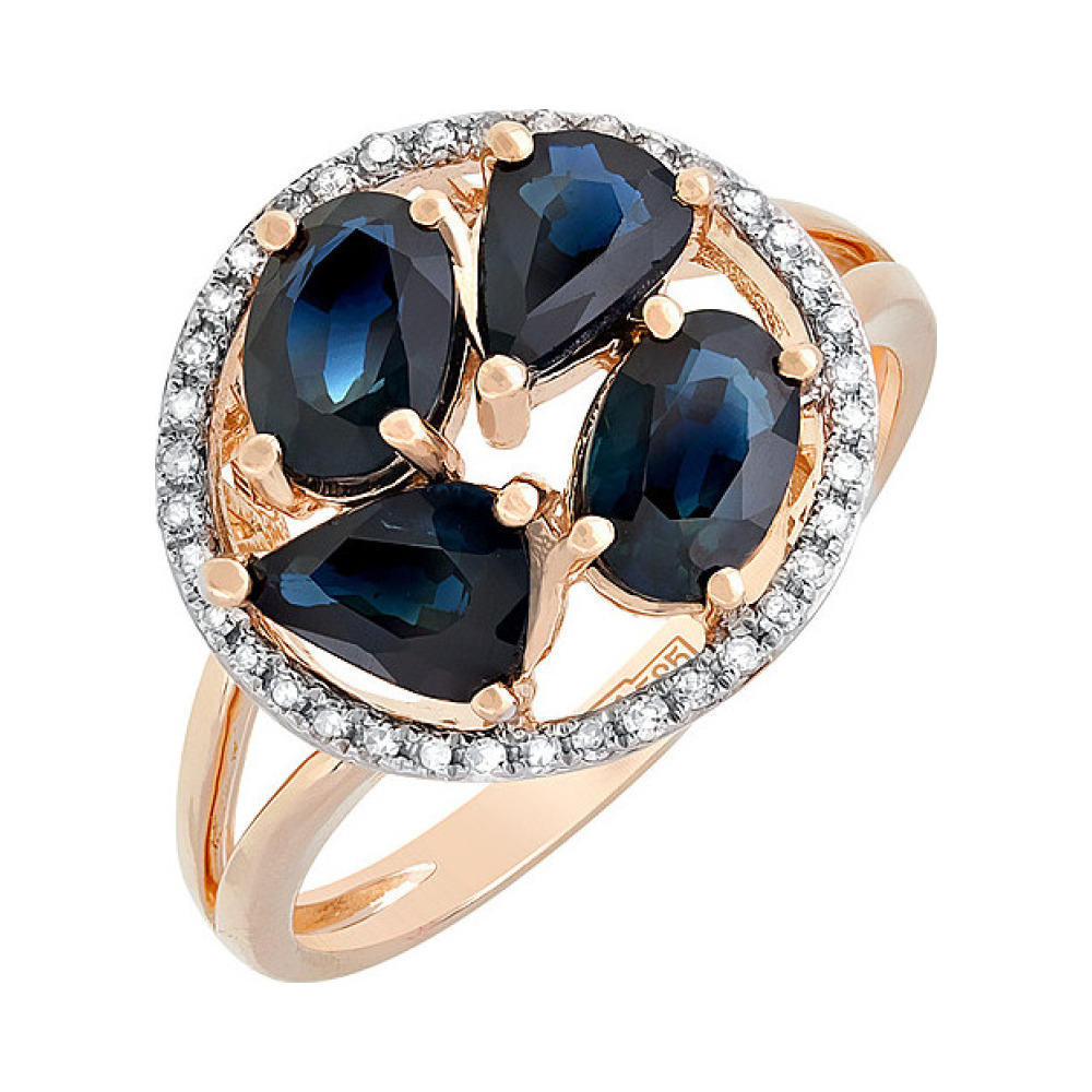 Золотое кольцо с бриллиантом и сапфиром № 115341