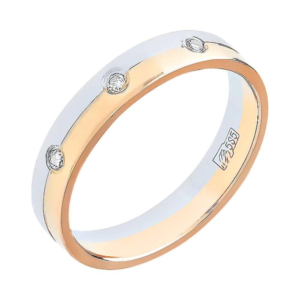 Золотое кольцо обручальное с фианитами 3мм № 105796