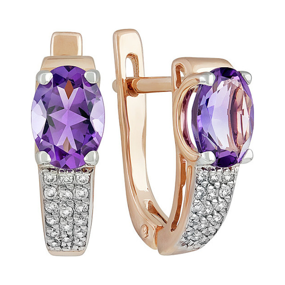 Золотые серьги с аметистом и фианитом № 135143