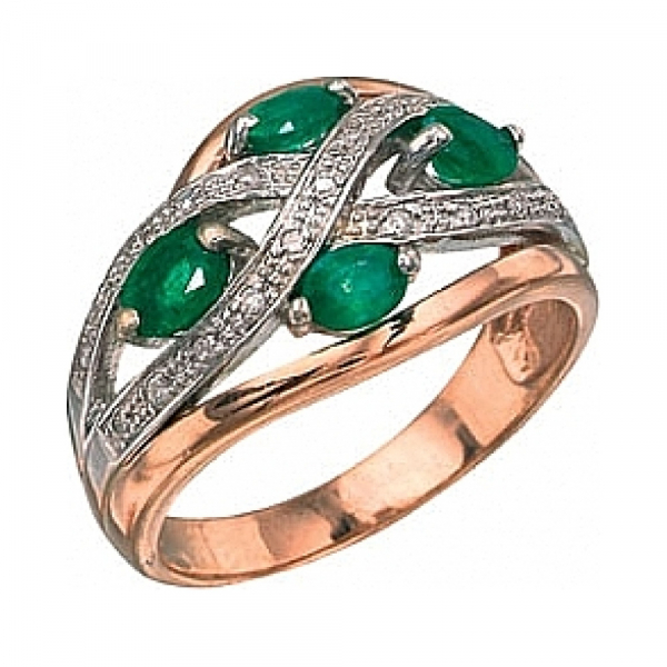 Золотое кольцо с бриллиантом и изумрудом № 7029