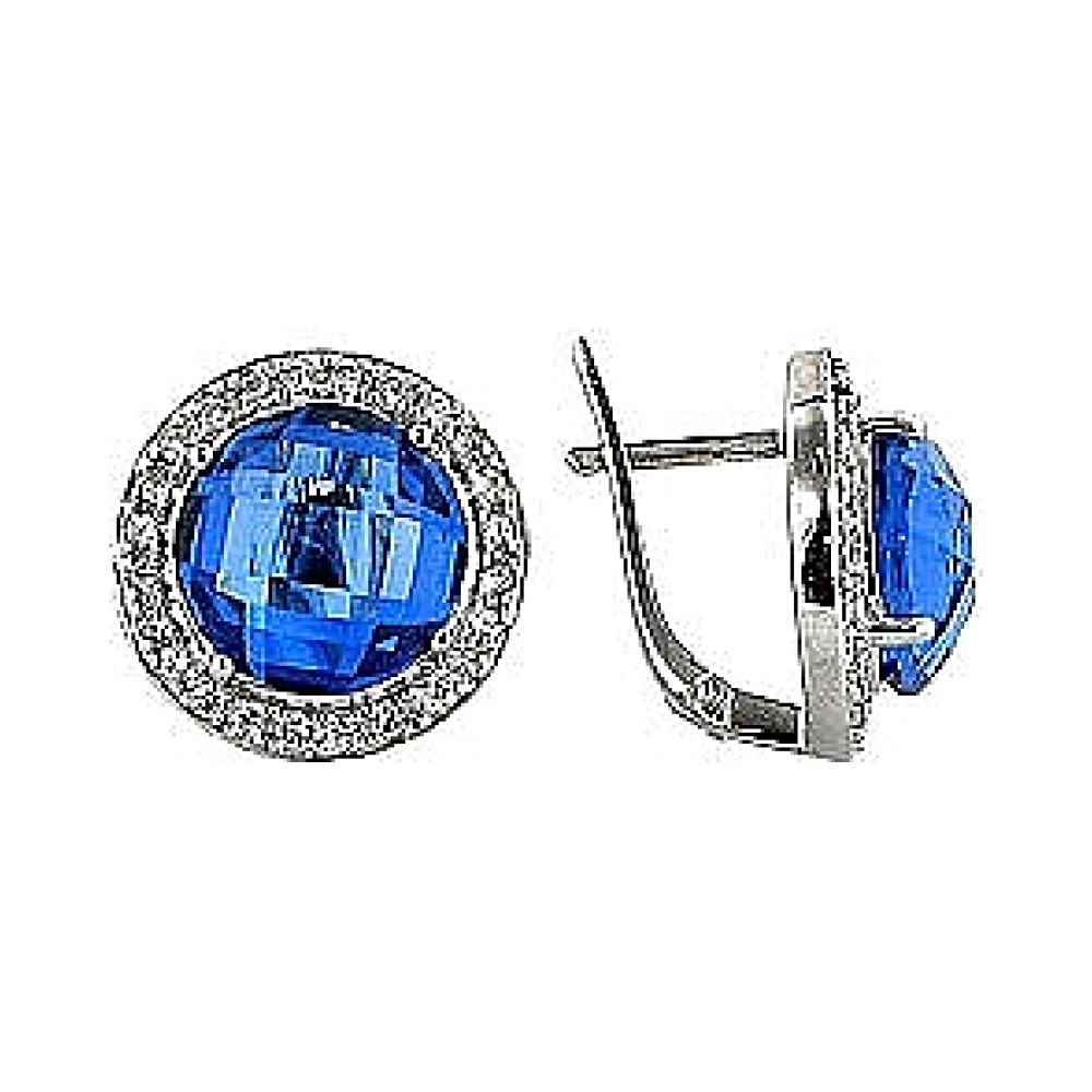 Серебряные серьги с имитац. шпинели и фианитом № 64983