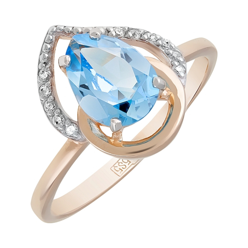 Золотое кольцо с топазом и фианитом № 120882