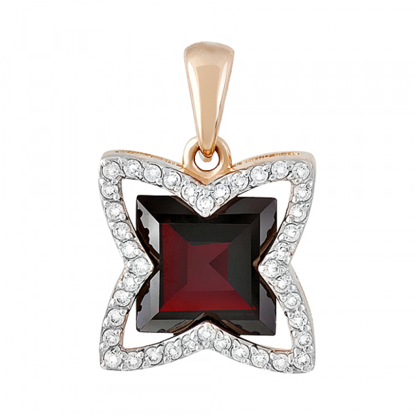 Золотая подвеска с гранатом и фианитом № 128525