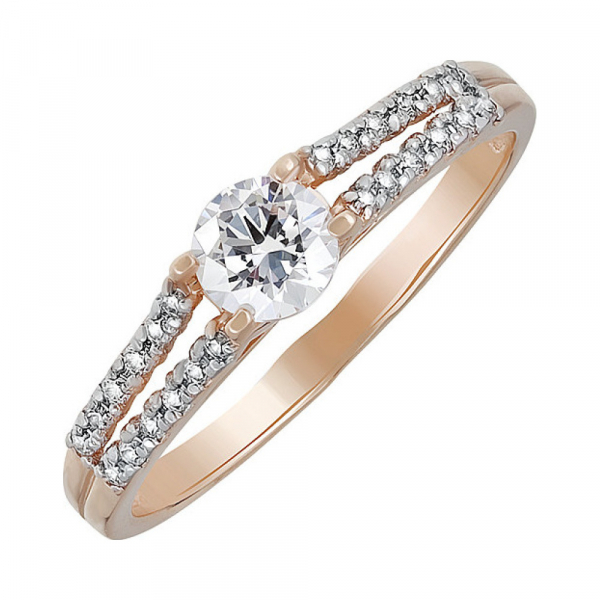 Золотое кольцо с кристаллом swarovski и фианитом № 133232