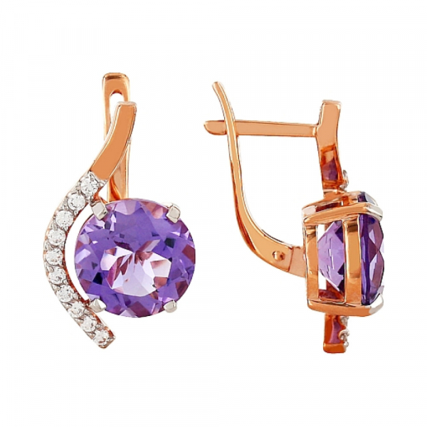 Золотые серьги с аметистом и фианитом № 96145