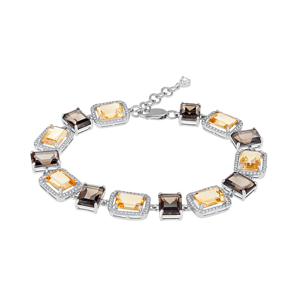 Серебряный браслет с полудраг. вставками и фианитом № 127628