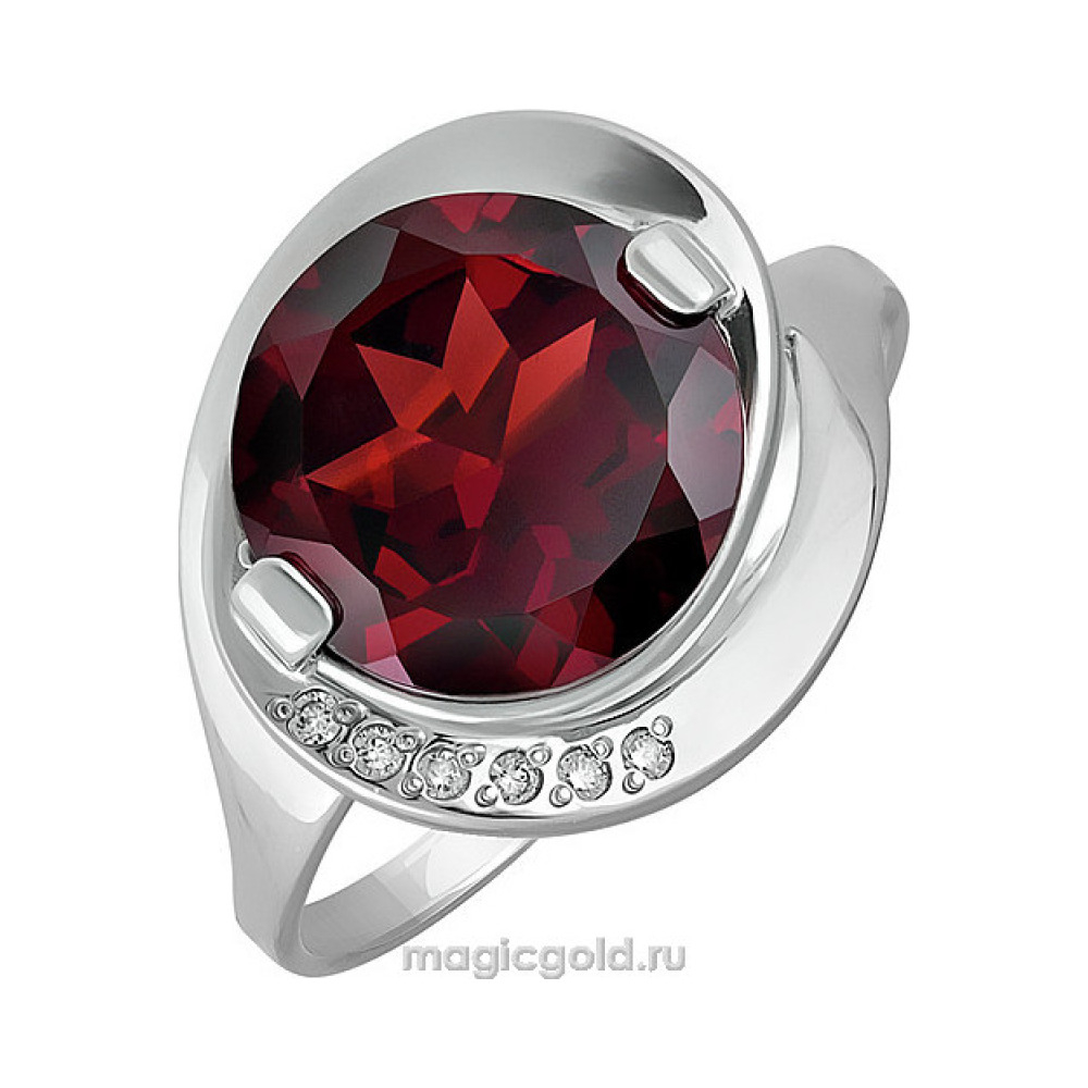 Серебряное кольцо с гранатом и фианитом № 132749