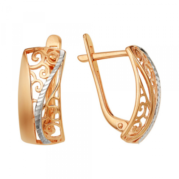 Золотые серьги без камня с алмазкой № 142264