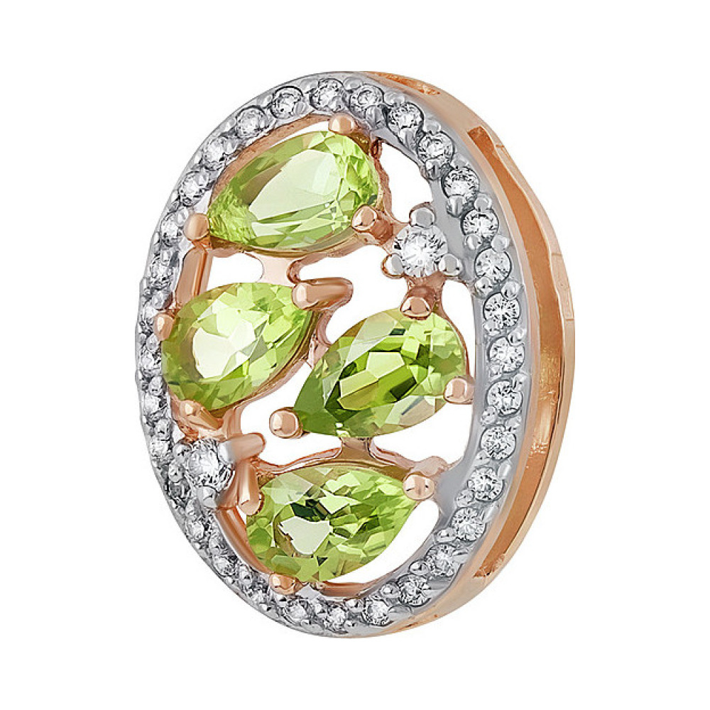 Золотая подвеска с хризолитом и фианитом № 135540