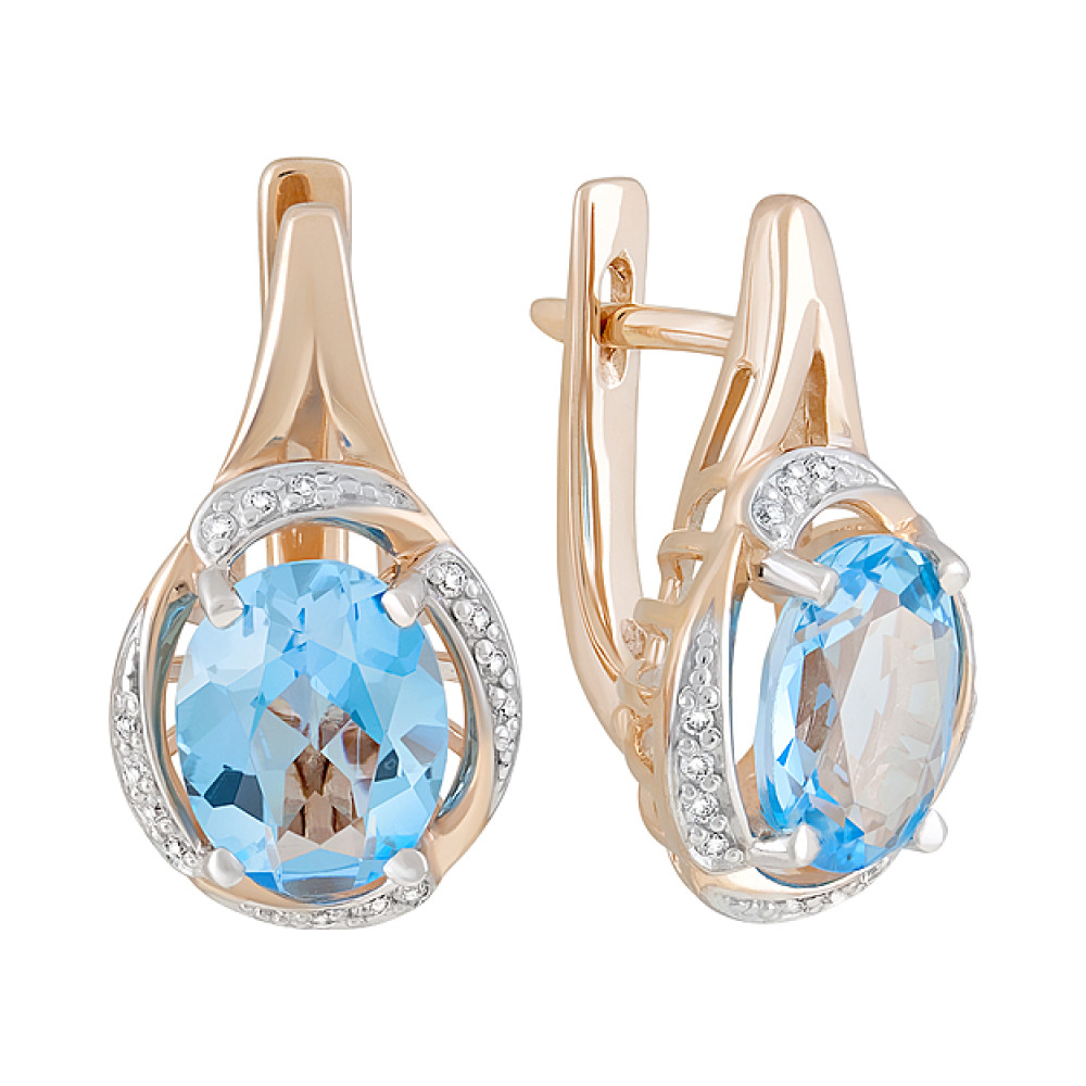 Золотые серьги с топазом и фианитом № 122827