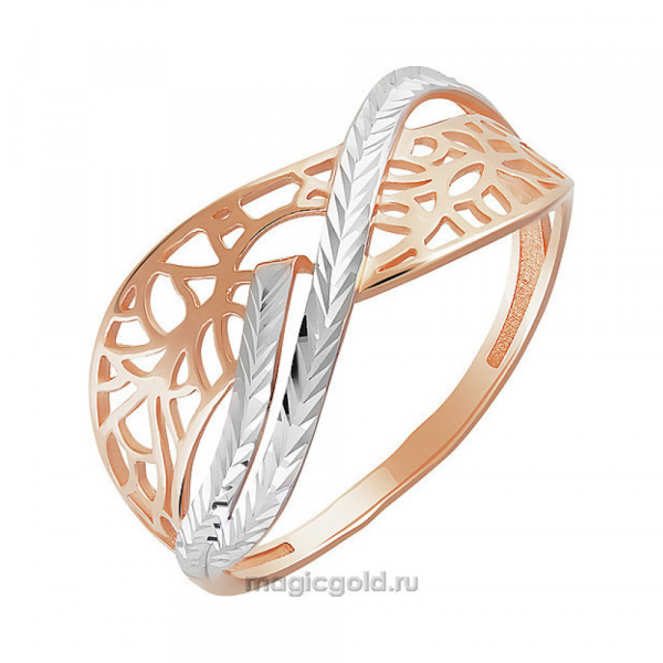 Золотое кольцо без камня с алмазкой № 160778