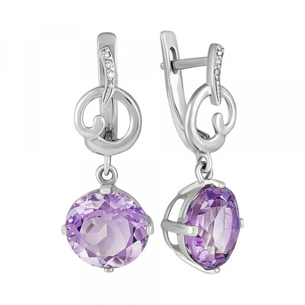Серебряные серьги с аметистом и фианитом № 133133