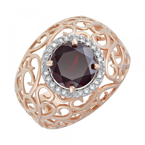 Золотое кольцо с гранатом и фианитом № 120294