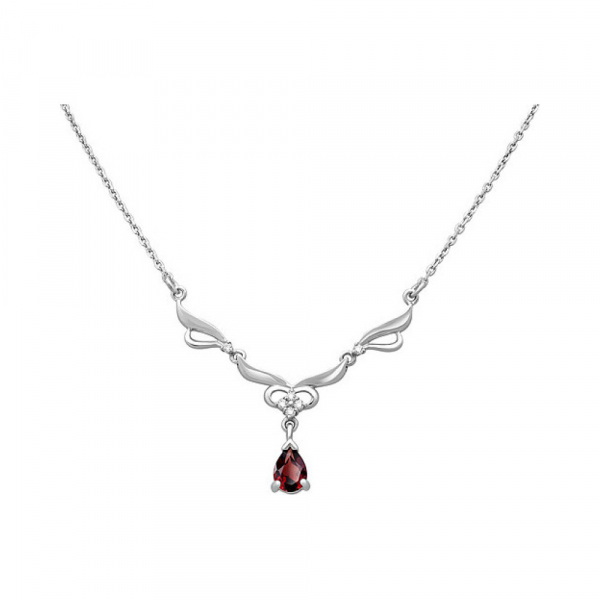 Серебряное колье с гранатом и фианитом № 133189