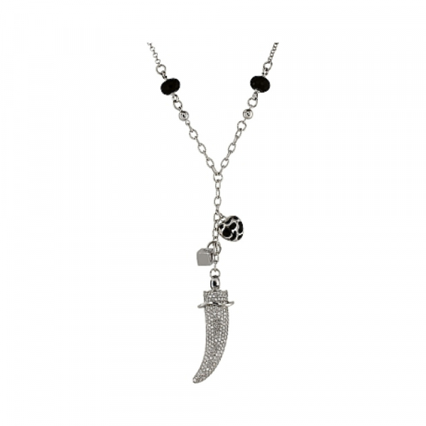 Серебряное колье с фианитом и каучуком № 83086