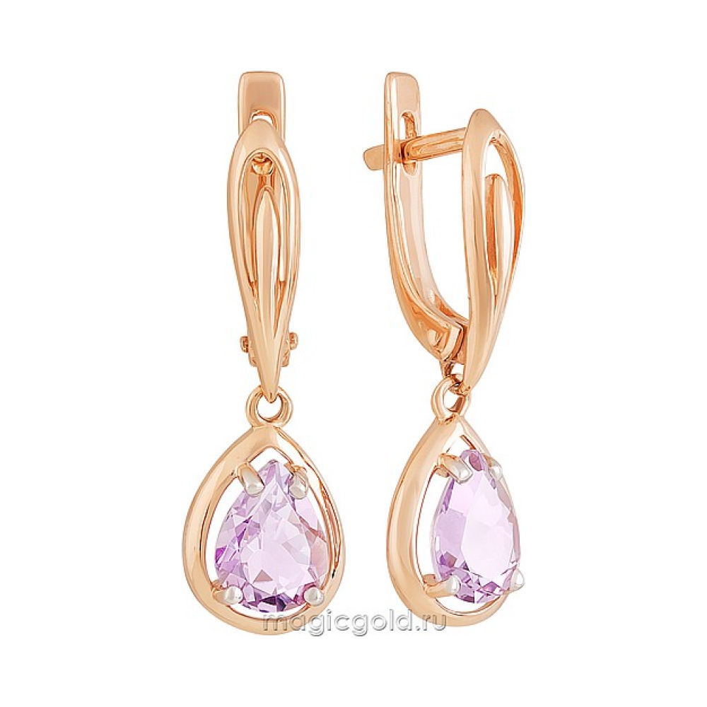 Золотые серьги с аметистом № 142182