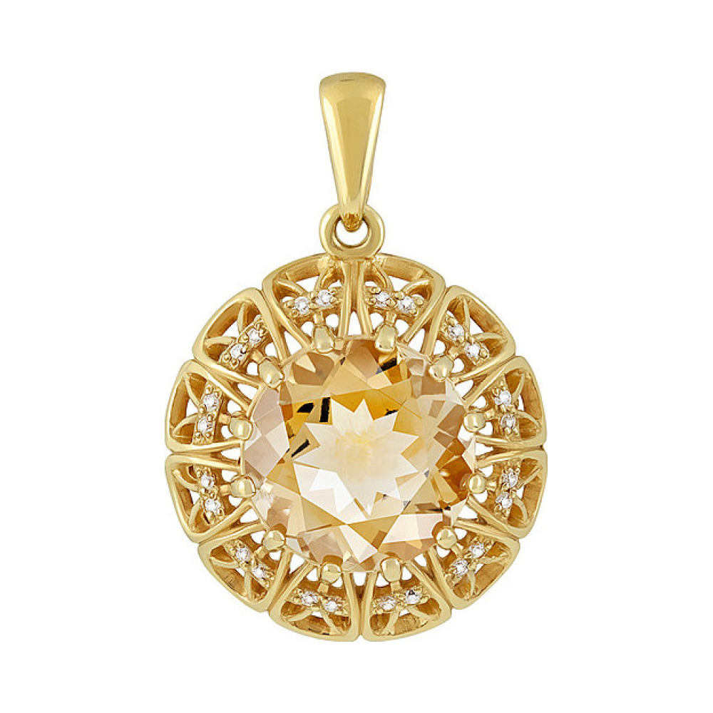 Серебряная подвеска с цитрином  фианитом и золотым покрытием № 133962