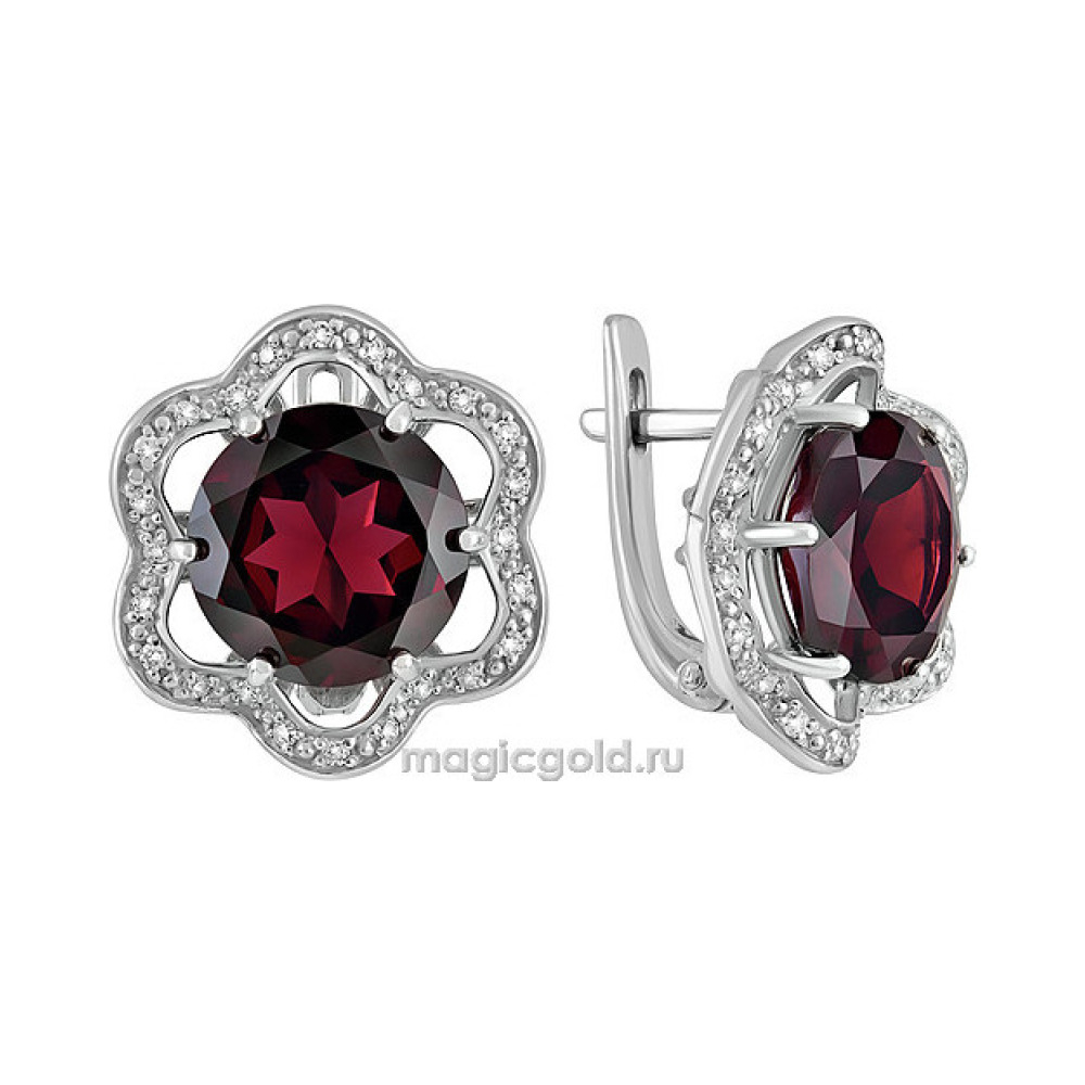 Серебряные серьги с гранатом и фианитом № 132782