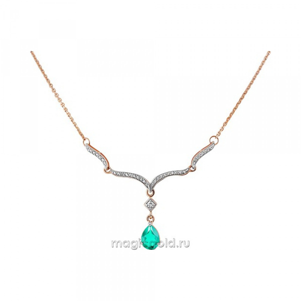 Золотое колье с зелёным ониксом и фианитом № 165330