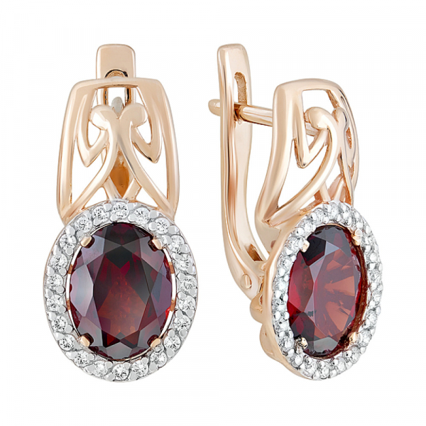 Золотые серьги с гранатом и фианитом № 122857