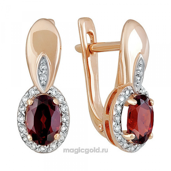 Золотые серьги с гранатом и фианитом № 142173