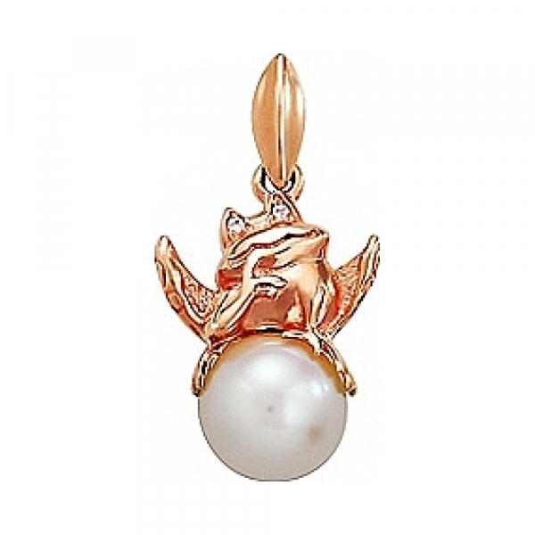 Золотая подвеска с жемчугом и фианитом № 76676