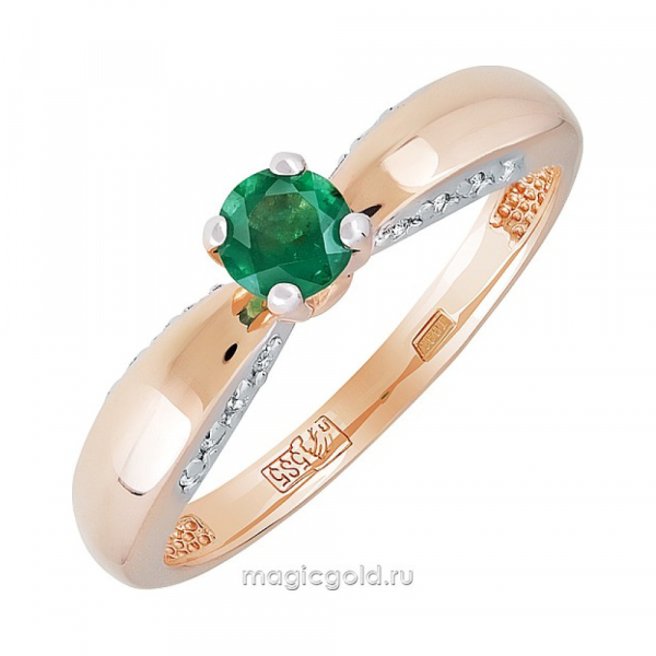 Золотое кольцо с бриллиантом и изумрудом № 151380