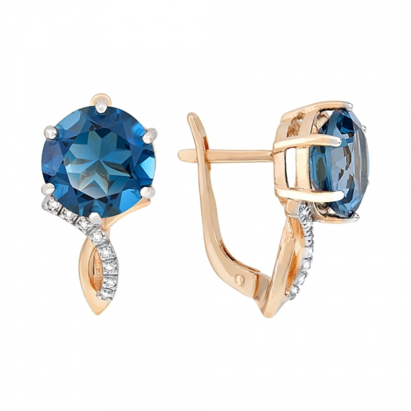 Золотые серьги с топазом и фианитом № 117408