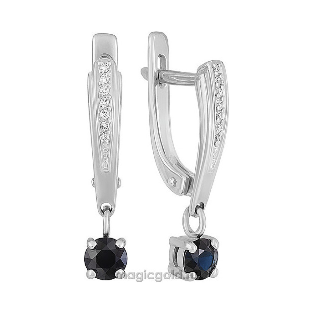 Золотые серьги с бриллиантом и сапфиром № 138977