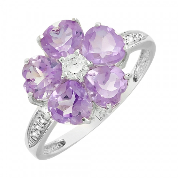 Золотое кольцо с аметистом и фианитом № 99656