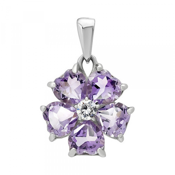 Серебряная подвеска с аметистом и фианитом № 133137