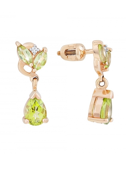 Пуссеты с хризолитом и фианитом № 9079