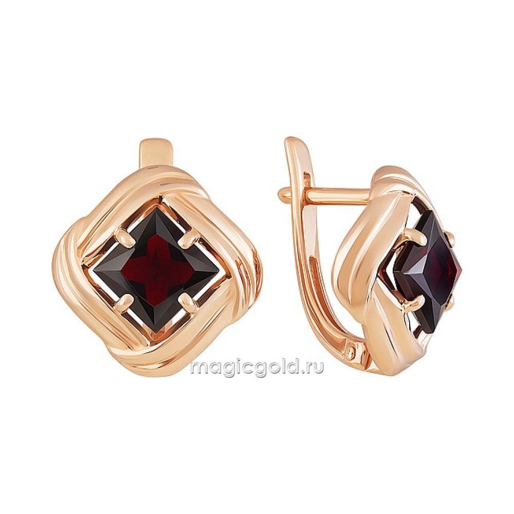 Золотые серьги с гранатом № 160598