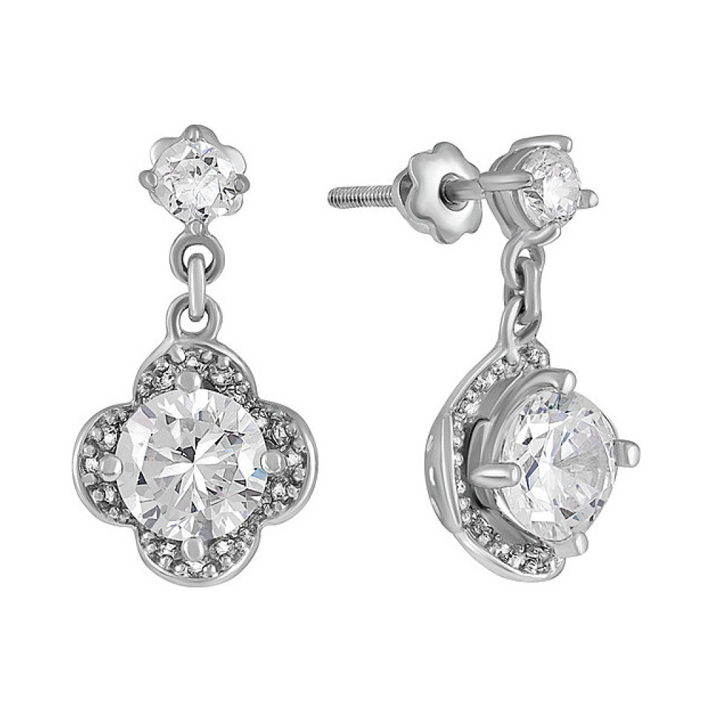 Серебряные серьги с фианитом № 127679