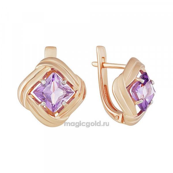 Золотые серьги с аметистом № 160607