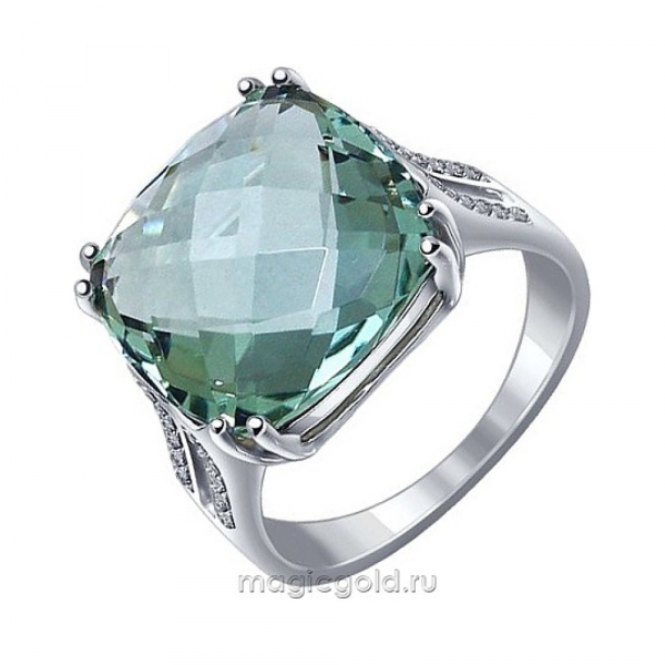 Серебряное кольцо с имитац. кварца и фианитом № 142613