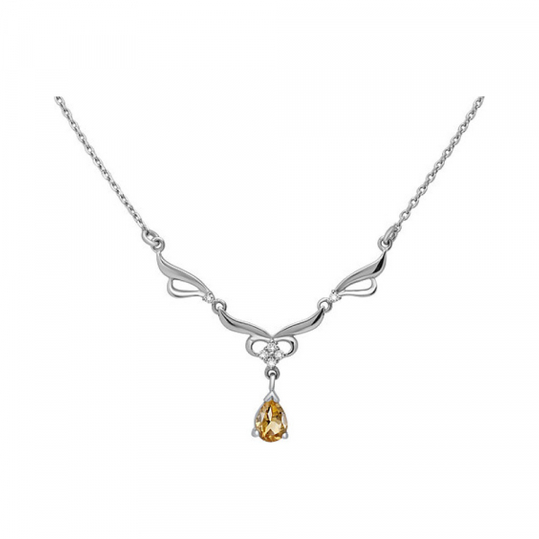 Серебряное колье с цитрином и фианитом № 133188