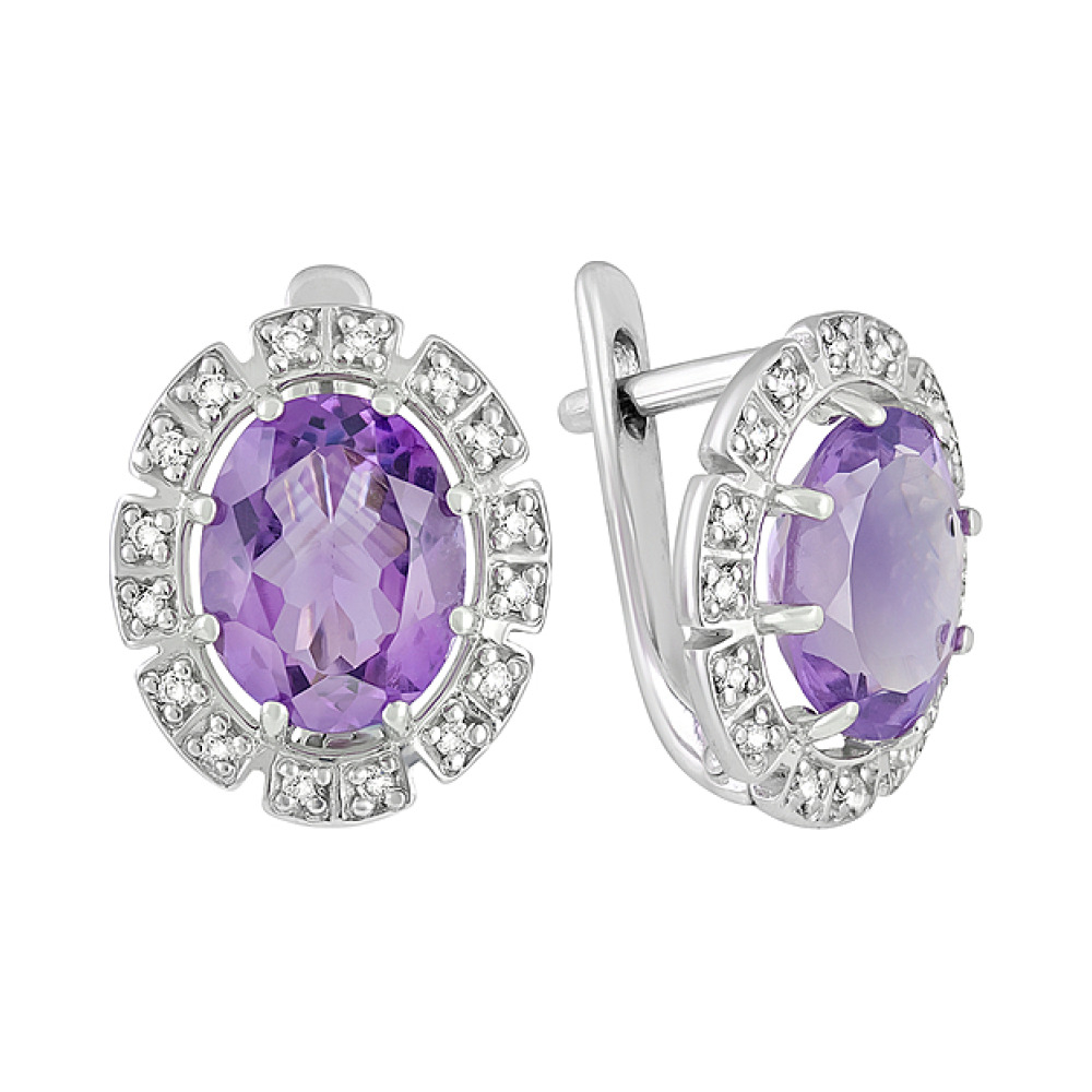 Серебряные серьги с аметистом и фианитом № 128034