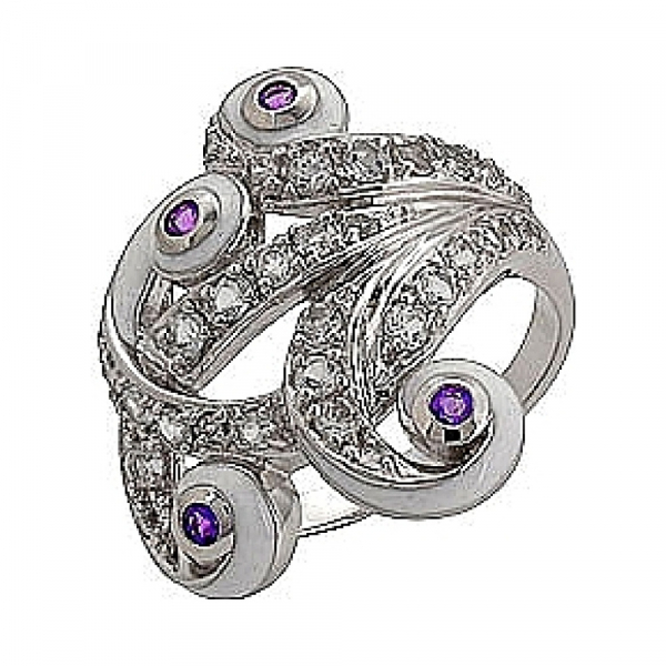Серебряное кольцо с аметистом и белым топазом № 70787