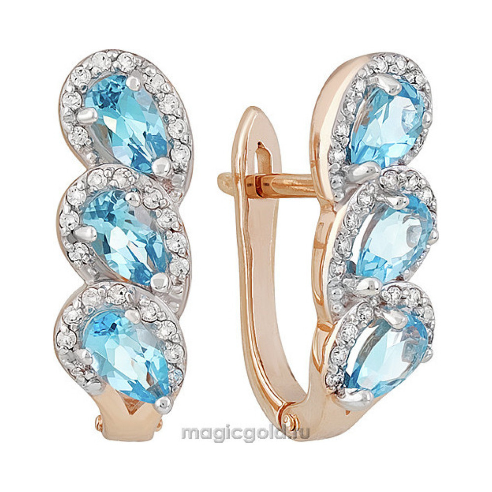 Золотые серьги с топазом и фианитом № 141362