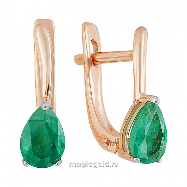 Золотые серьги с изумрудом № 161837