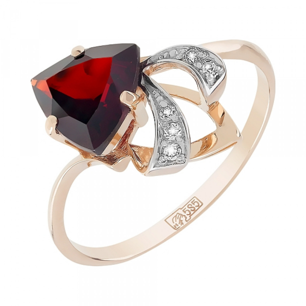 Золотое кольцо с гранатом и фианитом № 103560