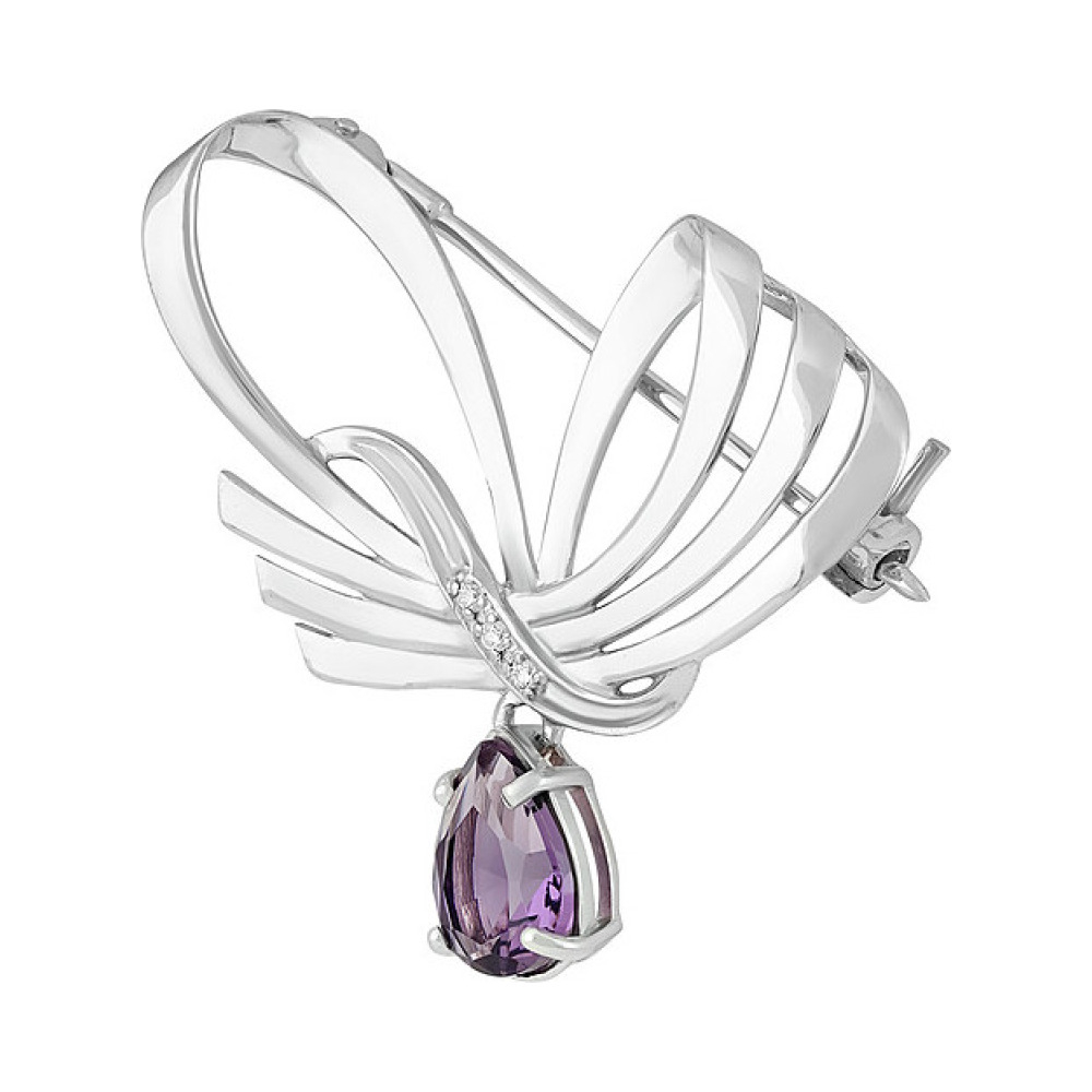 Серебряная брошь с алпанитом и фианитом № 135063