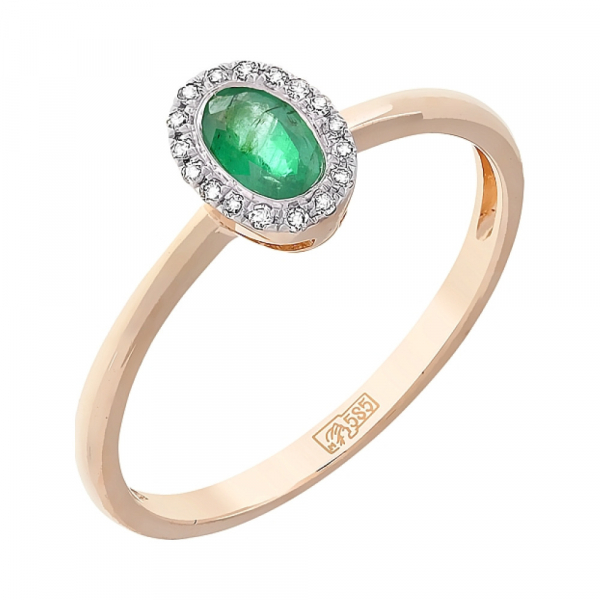 Золотое кольцо с бриллиантами и изумрудом № 112810