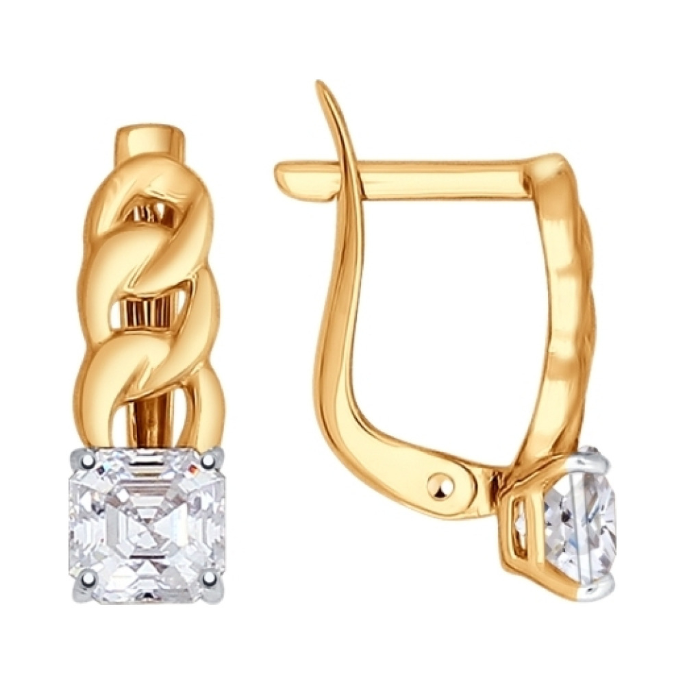 Золотые серьги с кристаллом swarovski № 138385