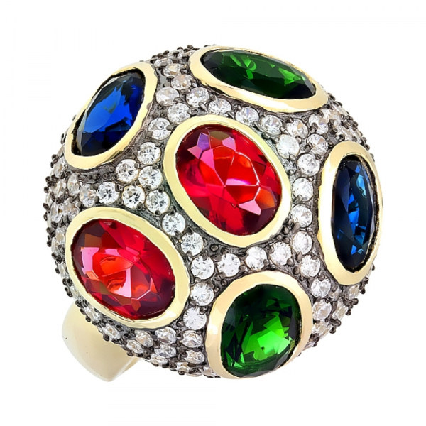 Серебряное кольцо с фианитом черным и золотым покрытием № 115639