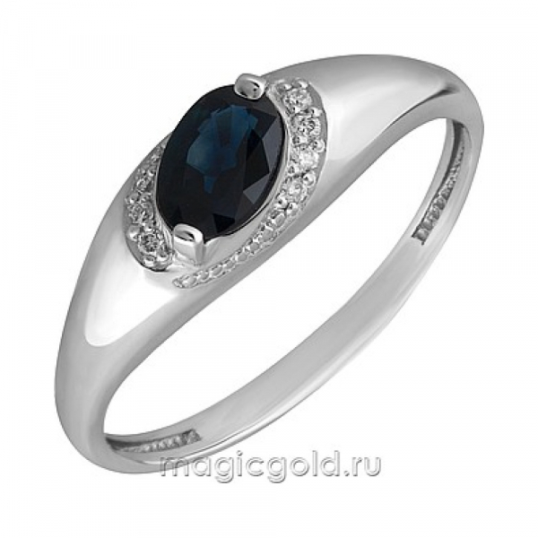 Золотое кольцо с бриллиантом и сапфиром № 158863