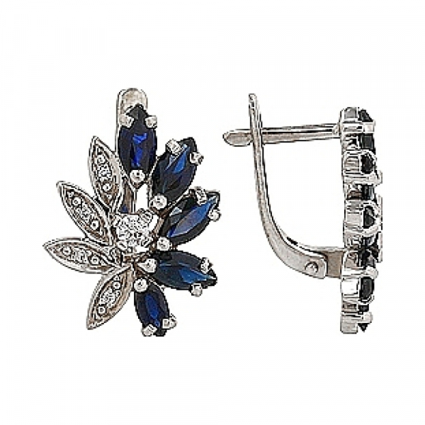 Золотые серьги с сапфиром и фианитом № 70484