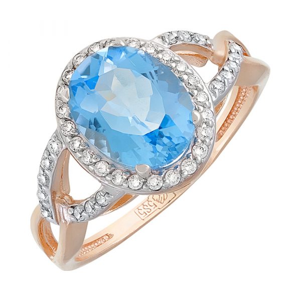 Золотое кольцо с топазом и фианитом № 119355