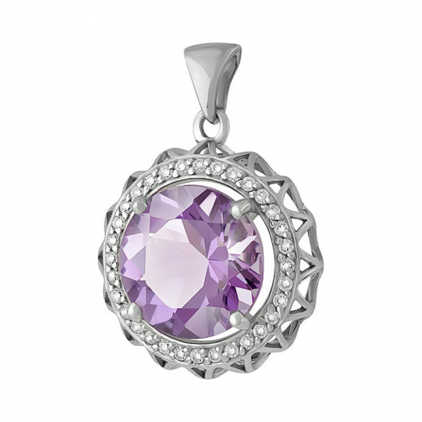 Серебряная подвеска с аметистом и фианитом № 134014